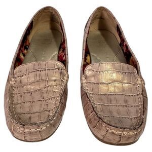 Gorgeous ANNE KLEIN Shiny rose‎ gold CROCODILE Pattern Women Size 6M Loafers